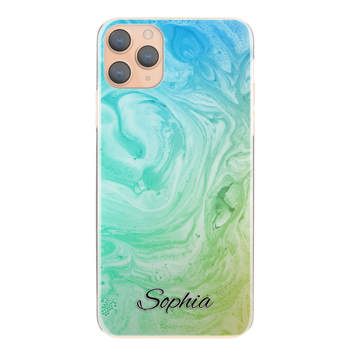 Personalised Oppo Phone Hard Case with Stylish Text on Turquoise Gradient Swirled Marble