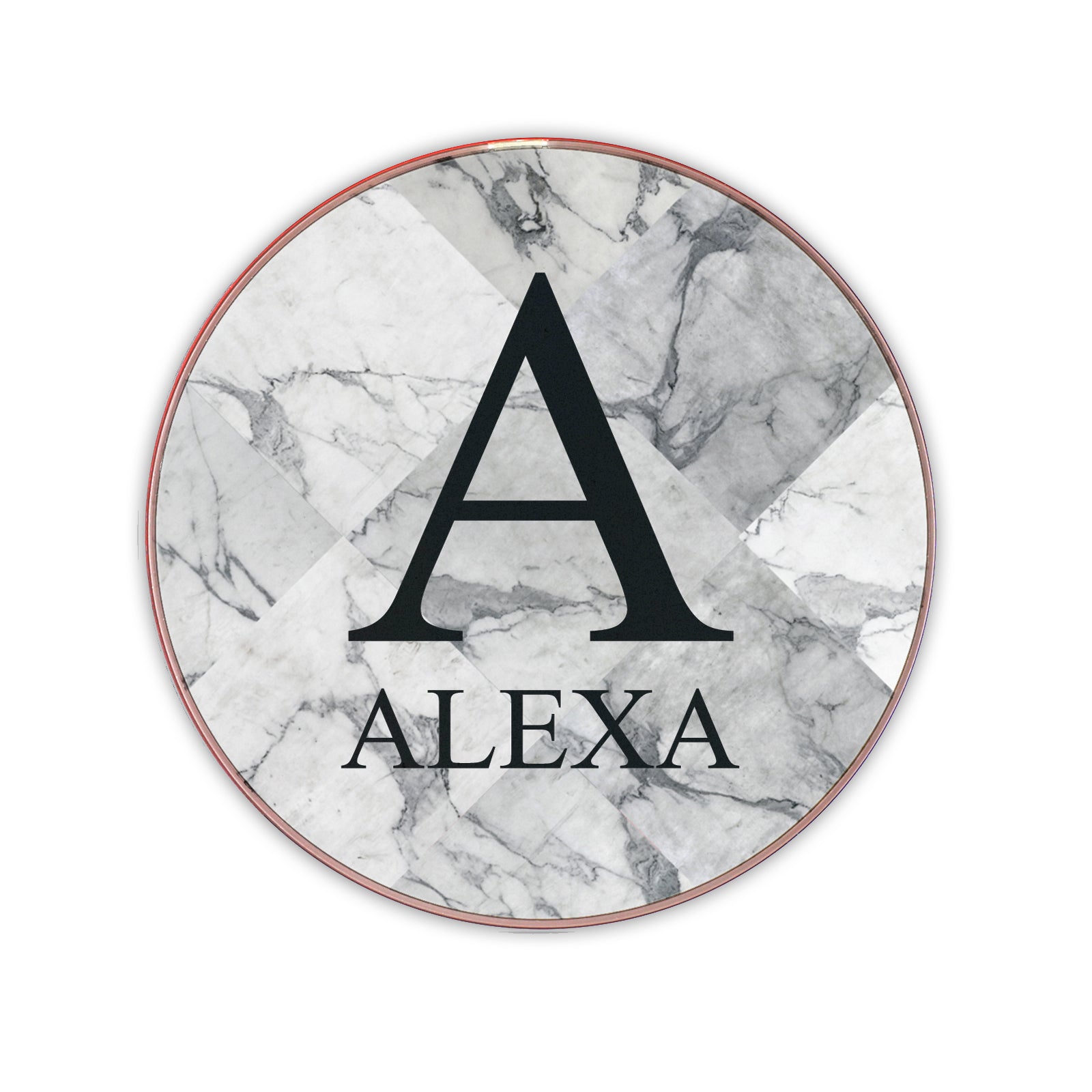 Personalised Wireless Charger with Traditional Monogram and Text on Grey Marble