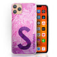 Personalised Huawei Phone Hard Case with Purple Text and Initial on Pink Swirled Marble