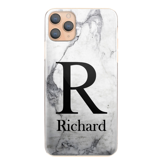Personalised Motorola Phone Hard Case with Traditional Monogram and Text on Grey Marble