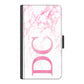 Personalised One Phone Leather Wallet with Pink Initials on Pink Marble