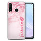 Personalised Huawei Hard Case - Pink Marble & Name Side Kiss