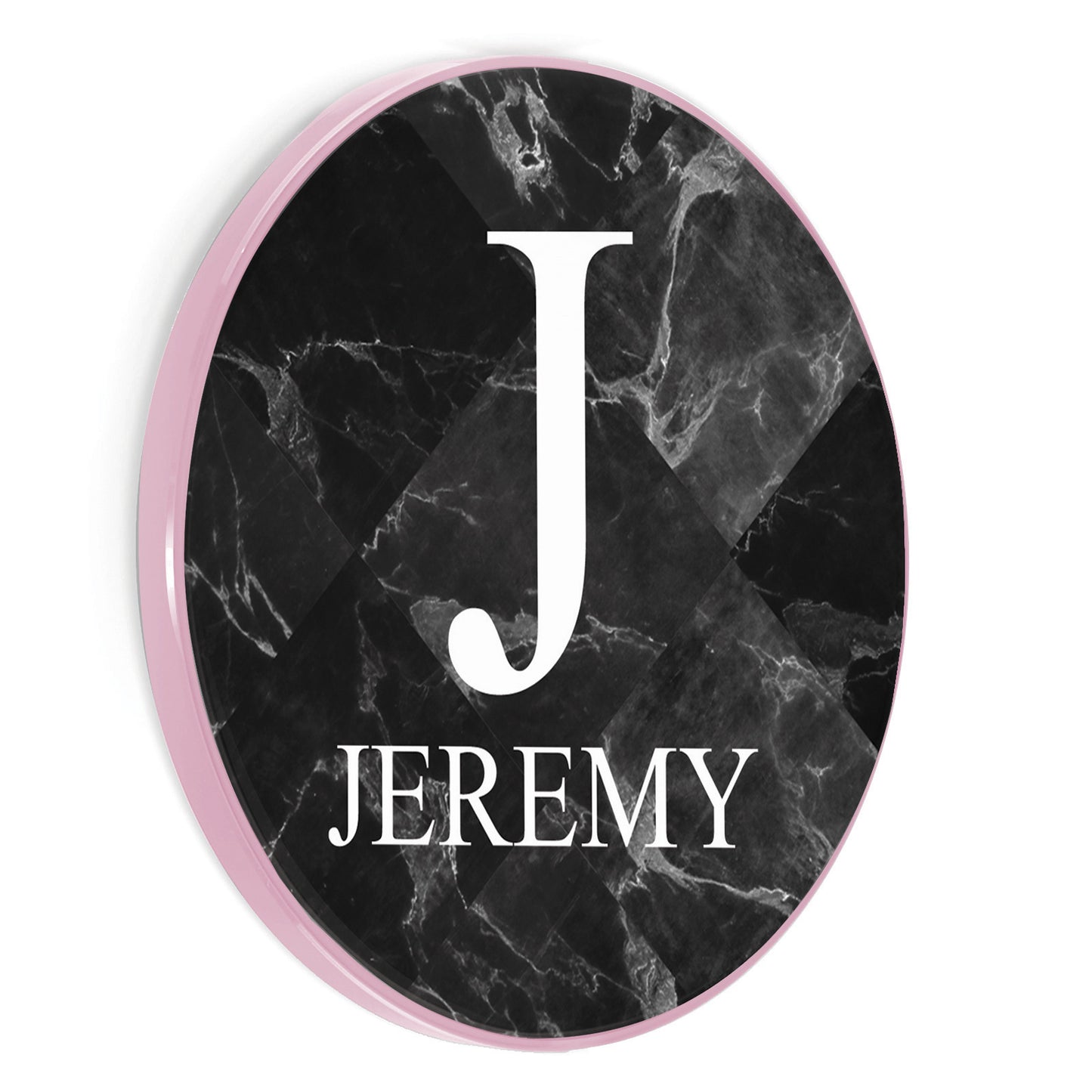 Personalised Wireless Charger with Traditional Monogram and Text on Black Marble