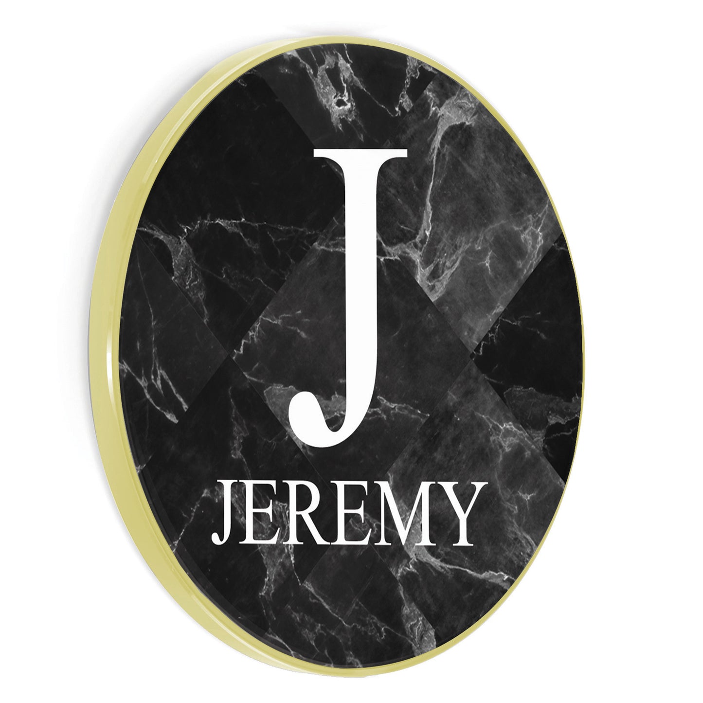 Personalised Wireless Charger with Traditional Monogram and Text on Black Marble