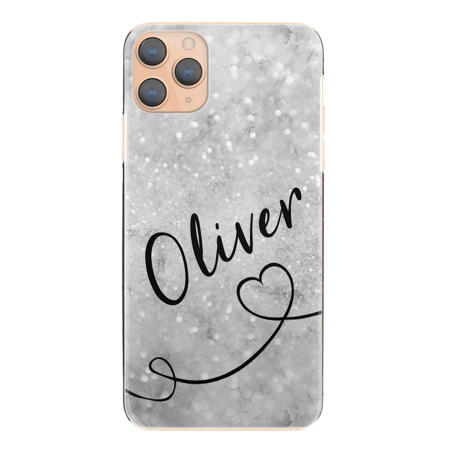 Personalised Apple iPhone Hard Case with Stylish Text and Heart Line on Textured Grey