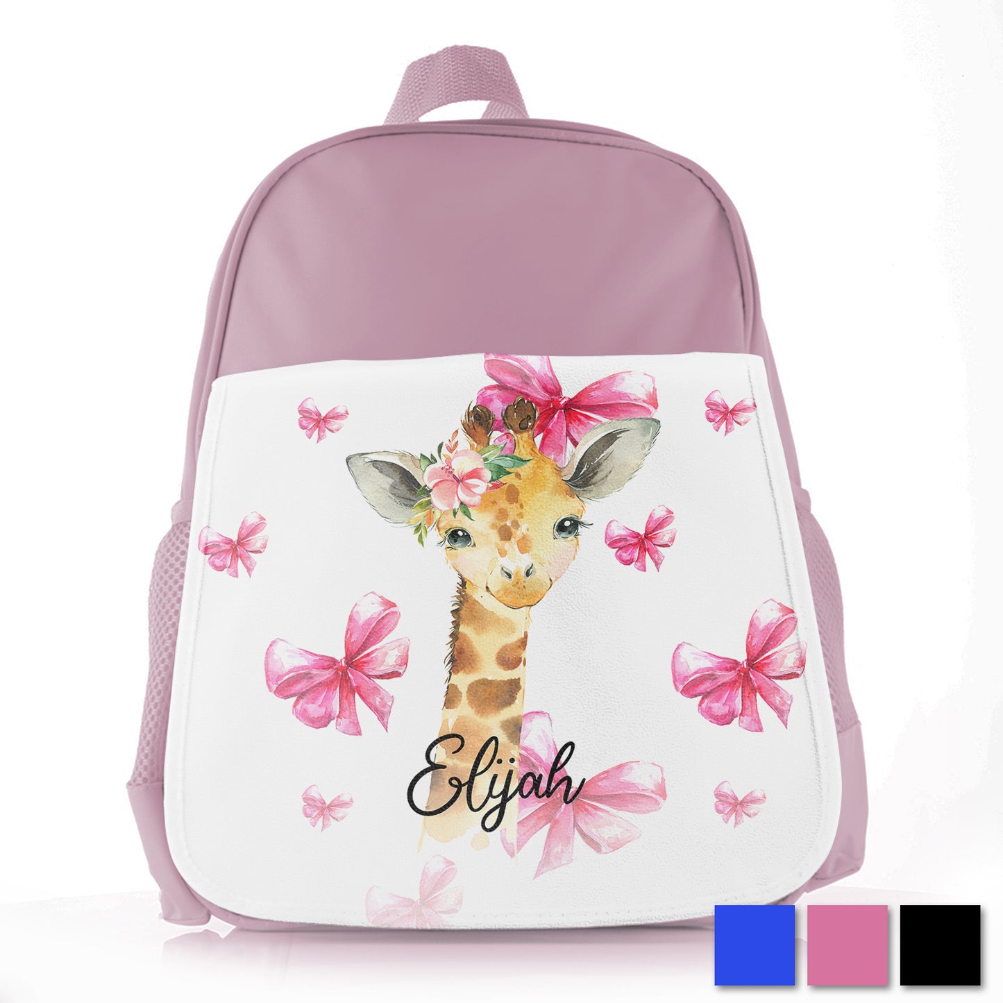 Personalised Giraffe Pink Bows Kids School Bag/Rucksack