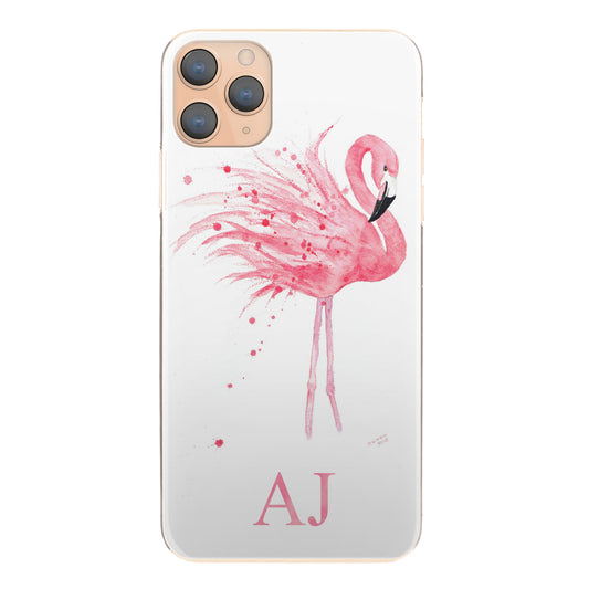 Personalised Apple iPhone Hard Case with Speckled Flamingo and Pink Initials