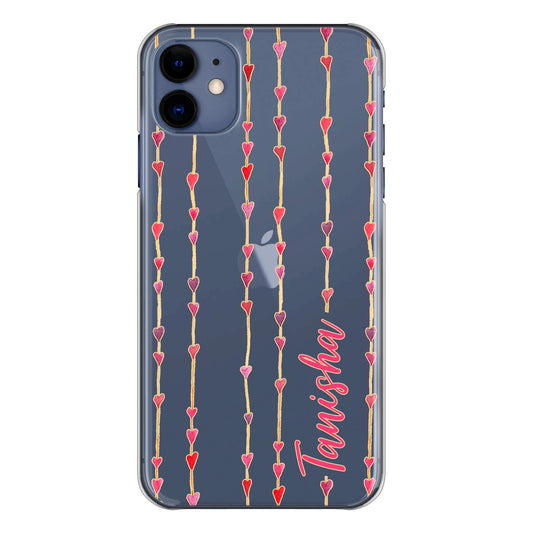 Personalised One Plus Phone Hard Case with Heart Strings and Stylish Pink Text