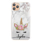 Personalised HTC Phone Hard Case with Gold Floral Unicorn and Text on Grey Marble