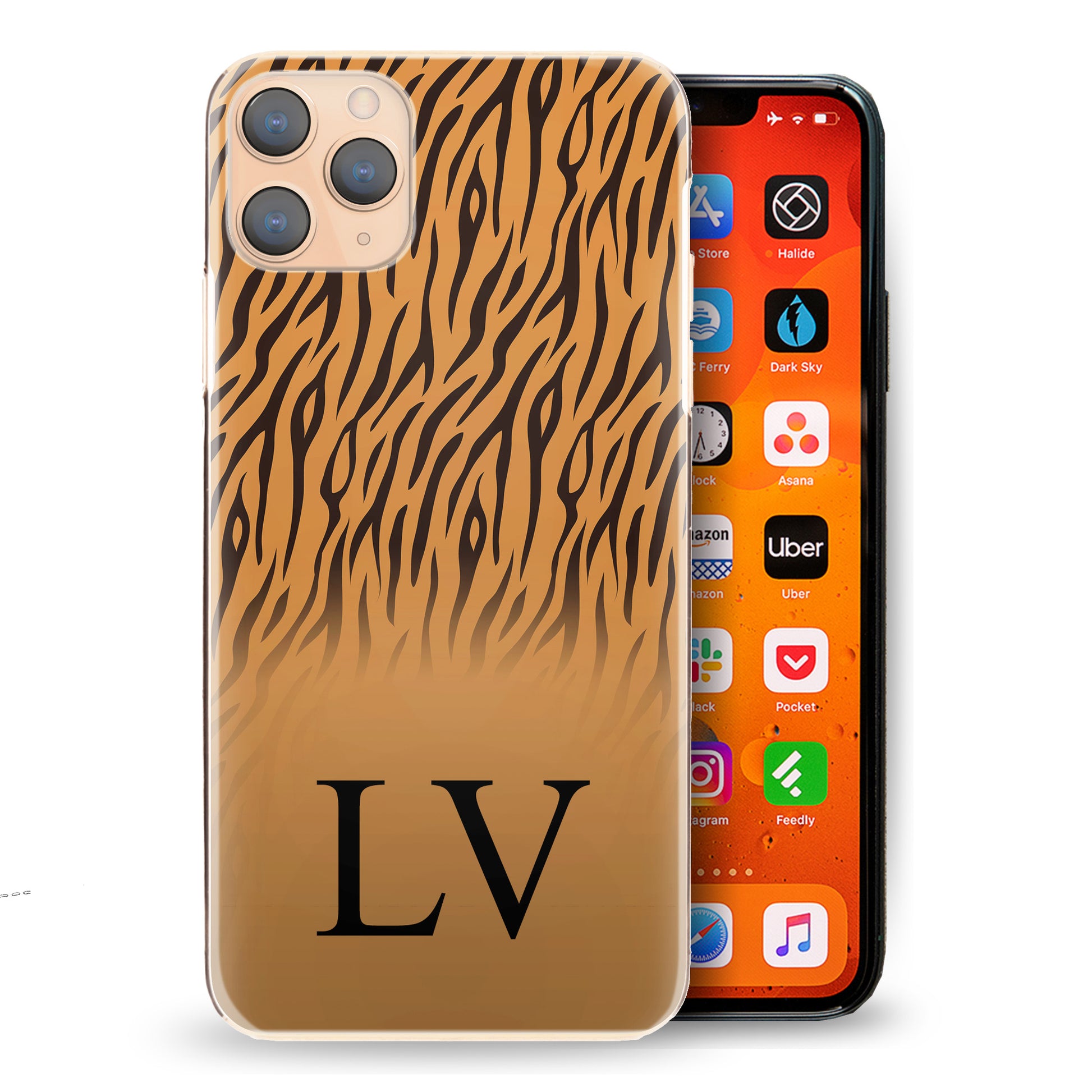 Personalised One Phone Hard Case Black Initial on Tiger Print