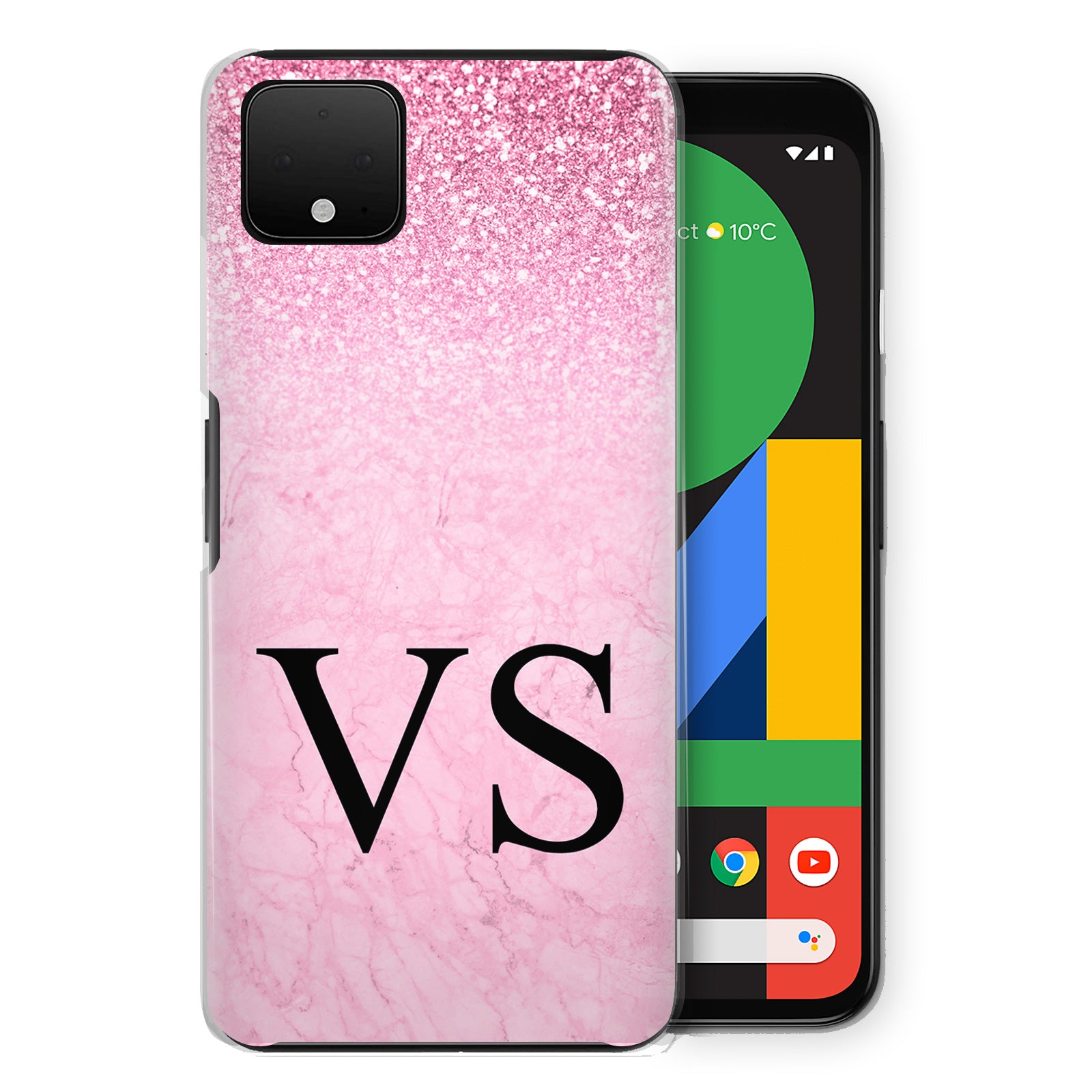 Personalised Google Hard Case - Pink Marble Fade & Monogram