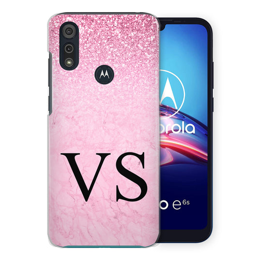 Personalised Motorola Hard Case - Pink Marble Fade & Monogram
