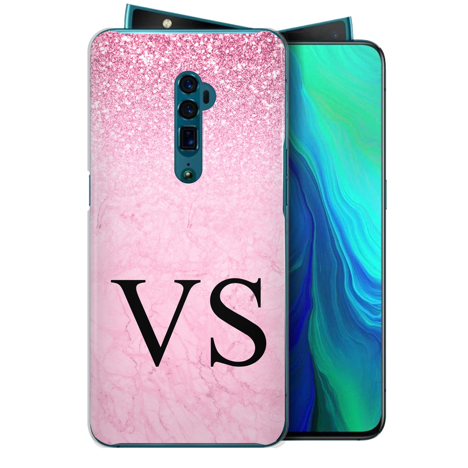 Personalised Oppo Hard Case - Pink Marble Fade & Monogram