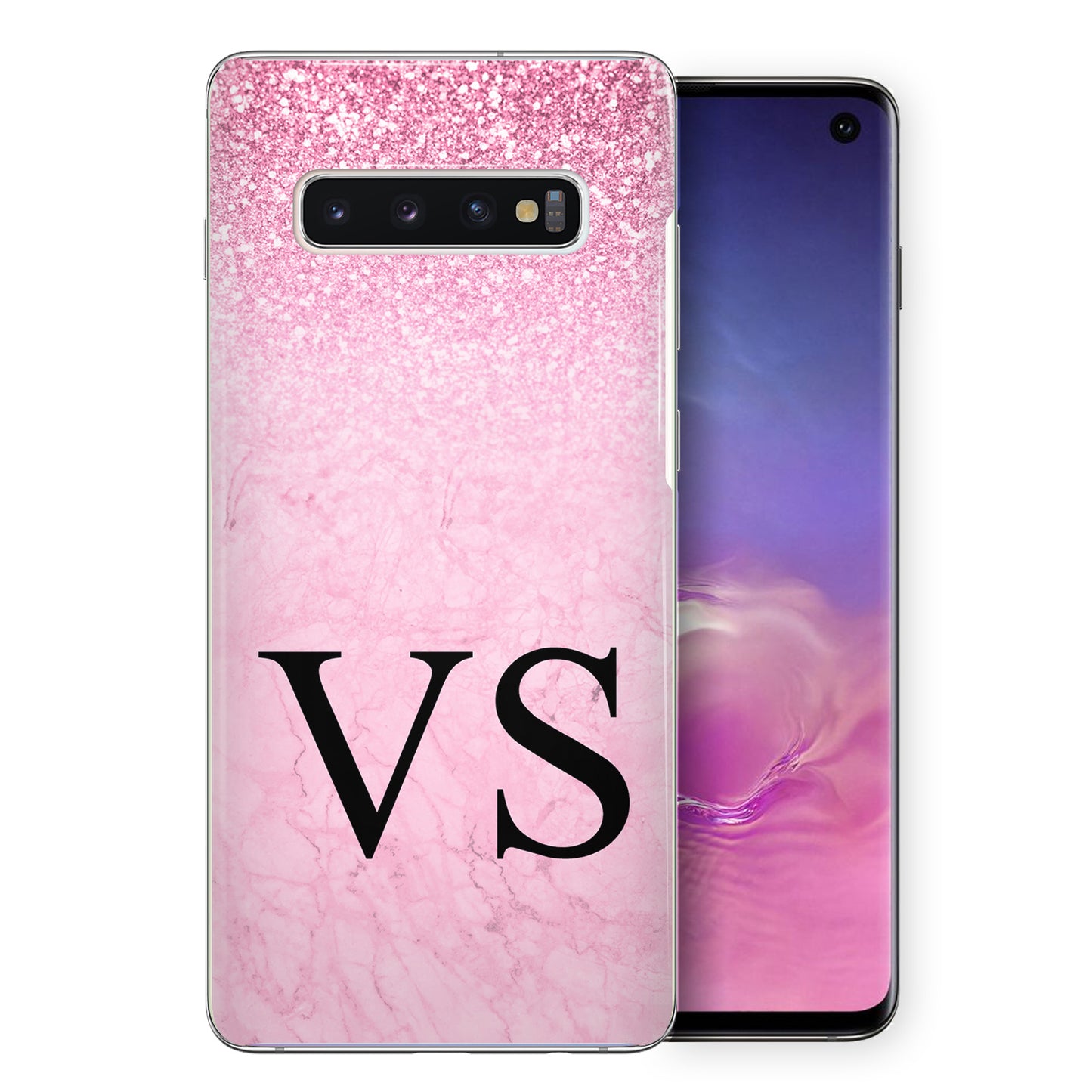 Personalised Samsung Hard Case - Pink Marble Fade & Monogram