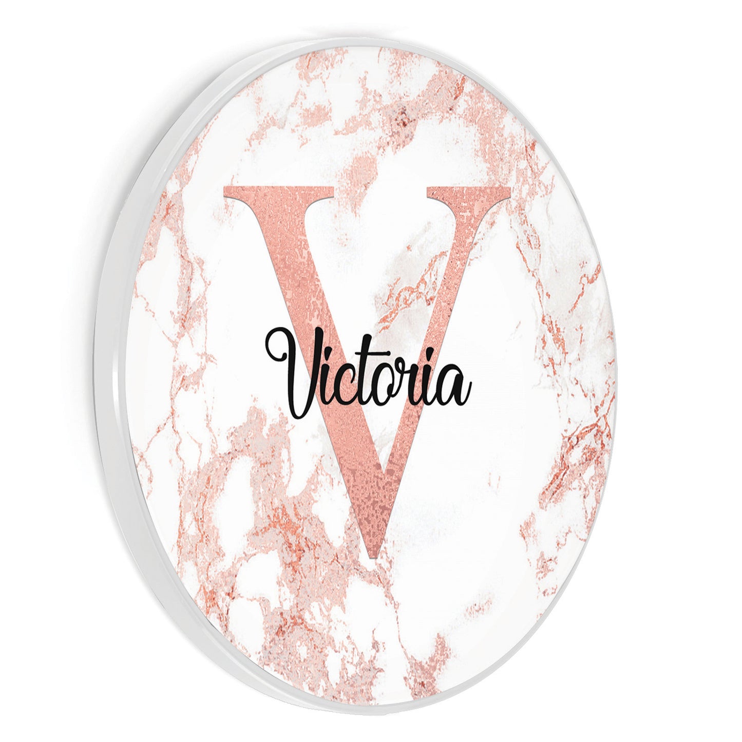 Personalised Wireless Charger with Stylish Monogram and Text on Pink Marble
