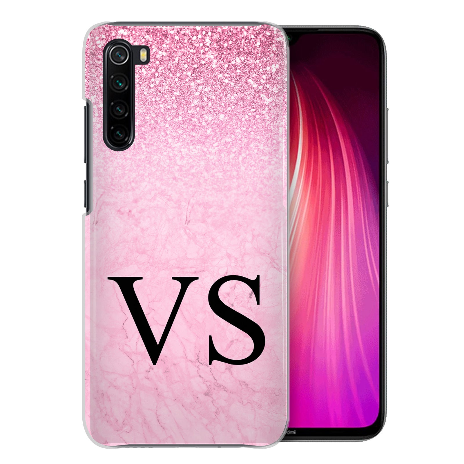 Personalised Xiaomi Hard Case - Pink Marble Fade & Monogram