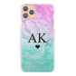 Personalised Motorola Phone Hard Case with Heart Accented Initials on Cyan Magenta Gradient Swirled Marble