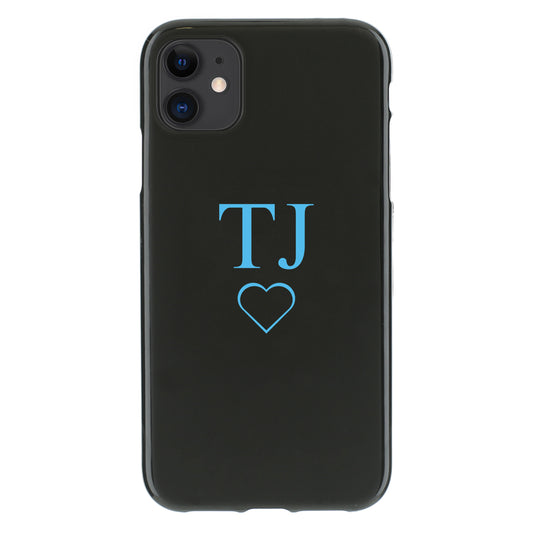 Personalised Motorola Phone Gel Case with Light Blue Block Initials and Heart