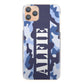 Personalised HTC Phone Hard Case with Military Text on Blue Camo