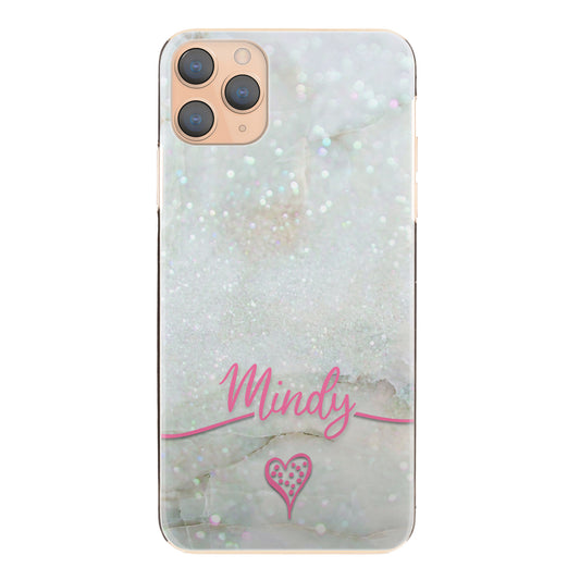 Personalised Samsung Galaxy Phone Hard Case with Heart Accented Pink Text on Crystal Marble