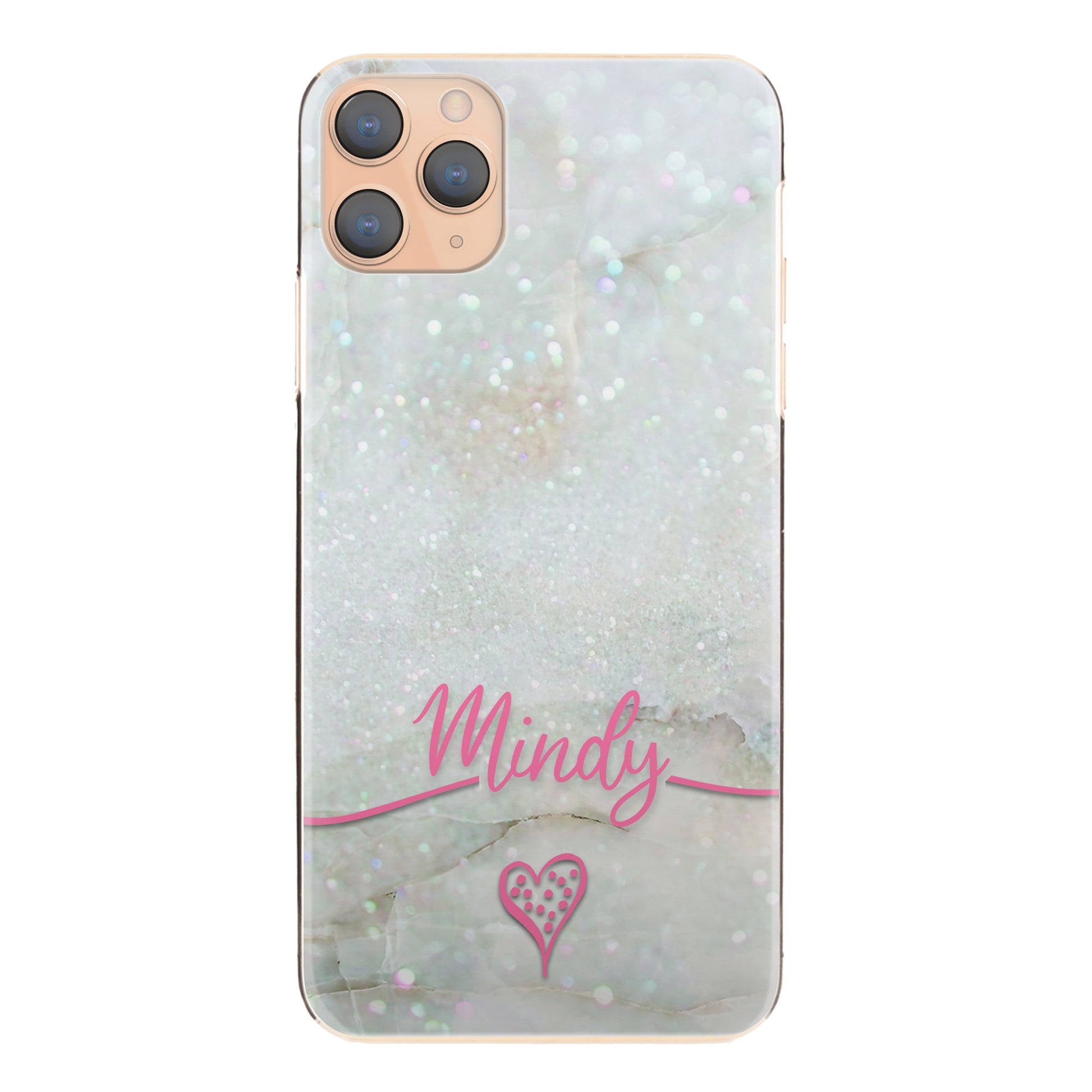 Personalised Motorola Phone Hard Case with Heart Accented Pink Text on Crystal Marble