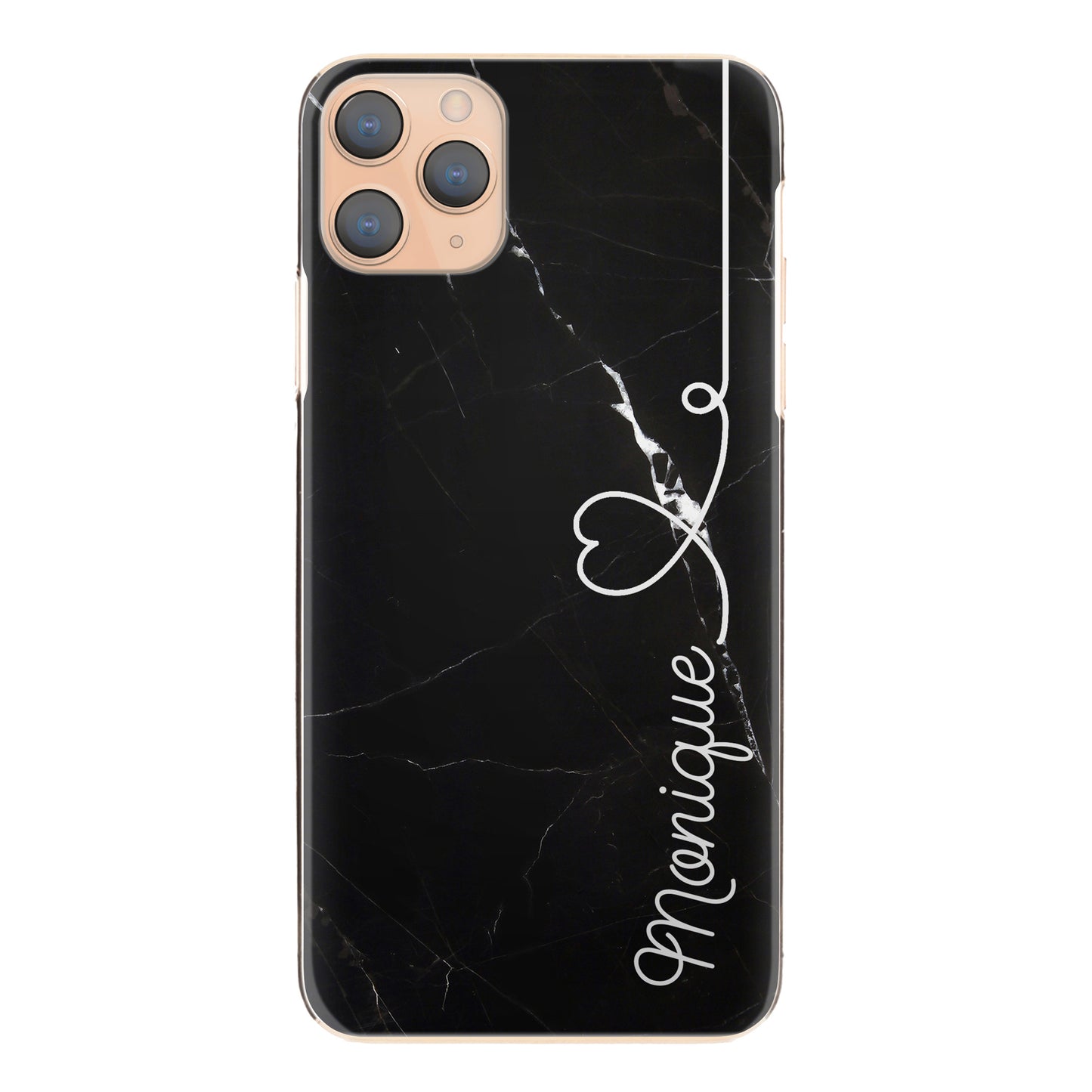 Personalised Sony Phone Hard Case with Stylish Text and Heart Line on White Infused Black Marble