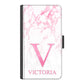 Personalised LG Phone Leather Wallet with Pink Monogram and Text on Pink Marble