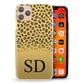 Personalised Honor Phone Hard Case Black Initial on Cheetah Print