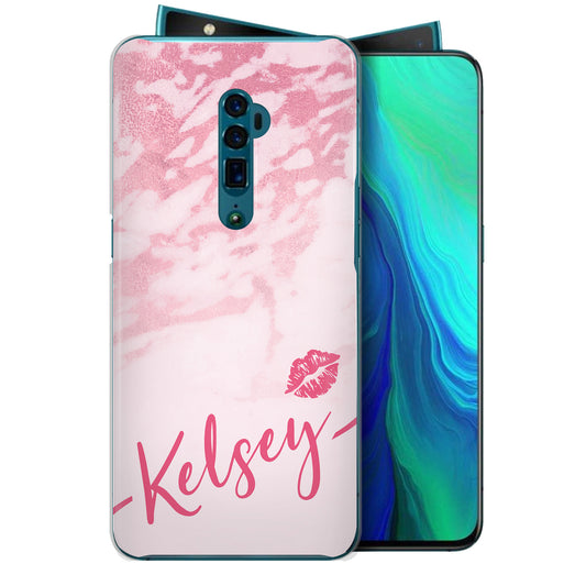 Personalised Oppo Hard Case - Pink Marble & Name Kiss