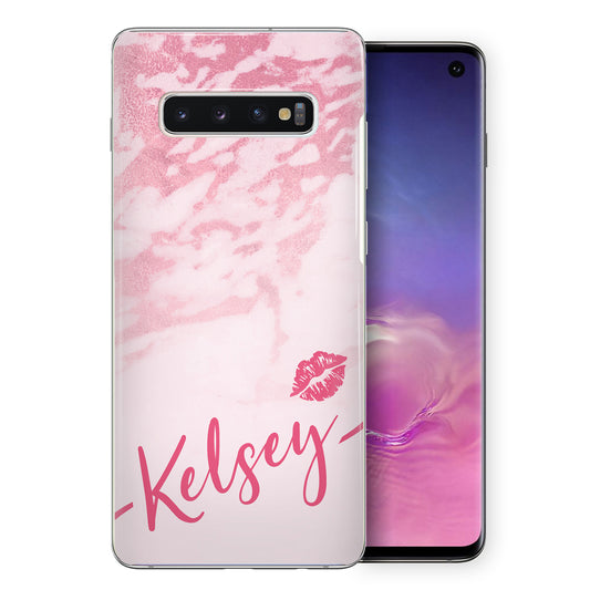 Personalised Samsung Hard Case - Pink Marble & Name Kiss