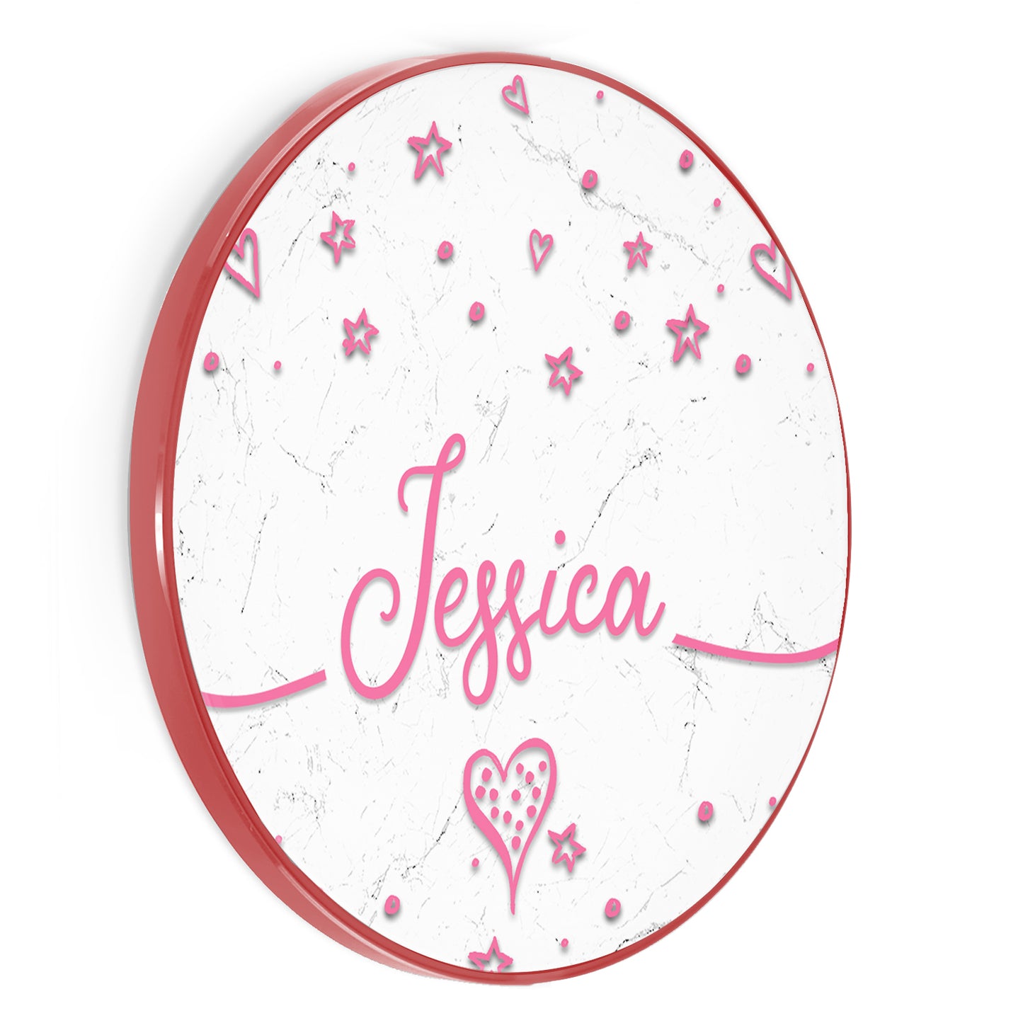 Personalised Wireless Charger with Pink Hearts and Stars with Name on White Marble