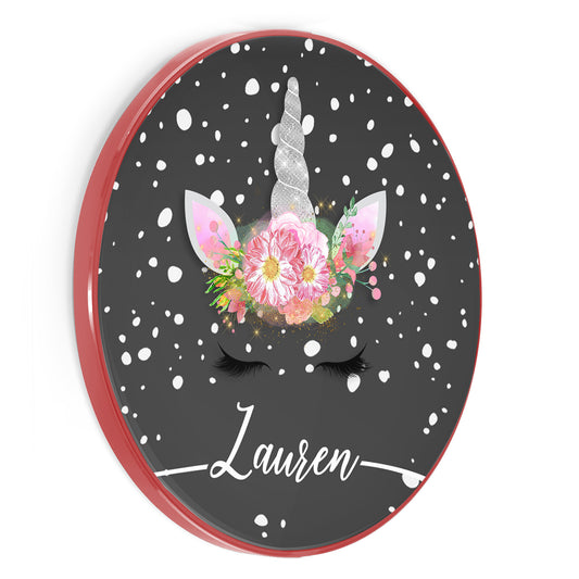 Personalised Wireless Charger with Silver Unicorn on Black Snow and White Name