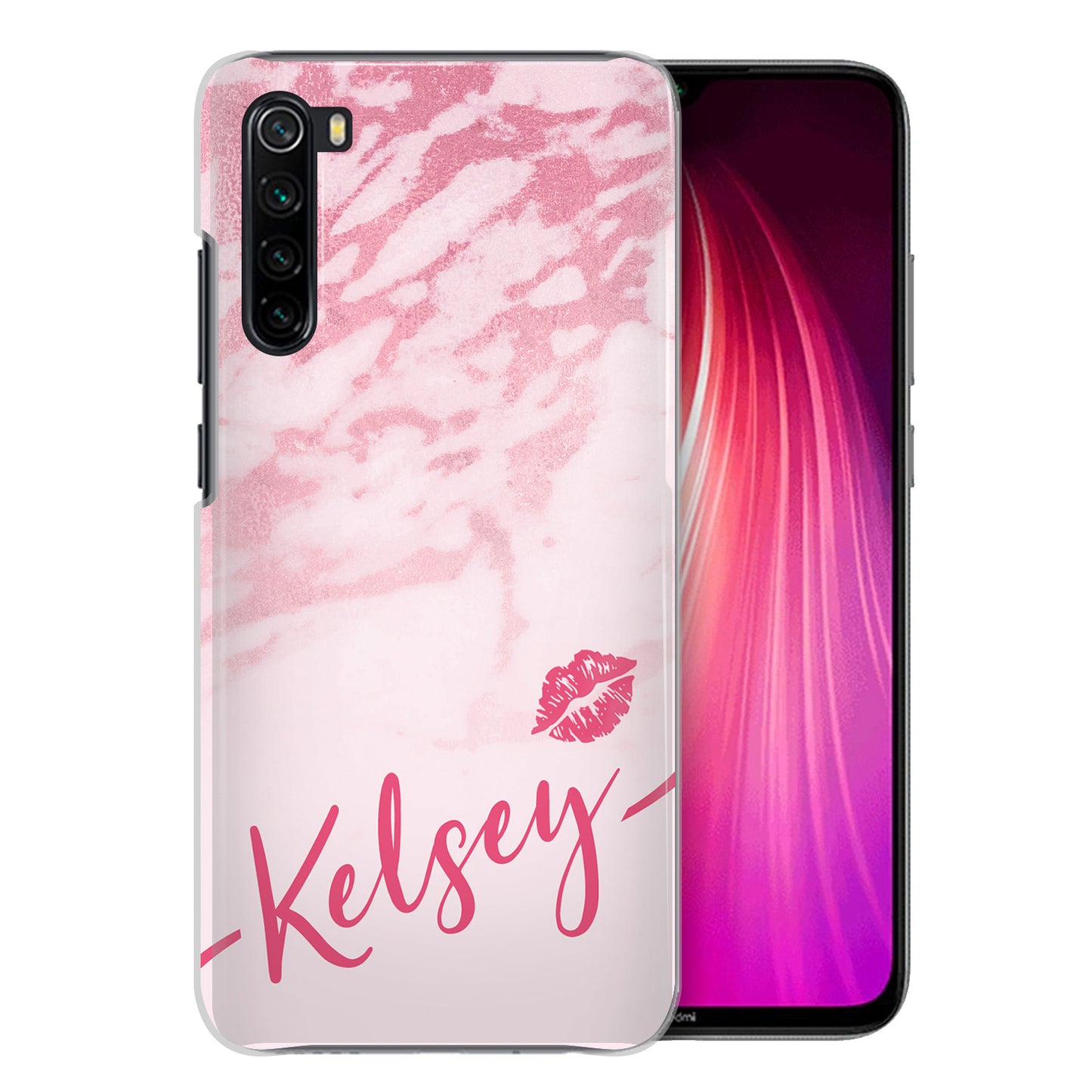 Personalised Xiaomi Hard Case - Pink Marble & Name Kiss