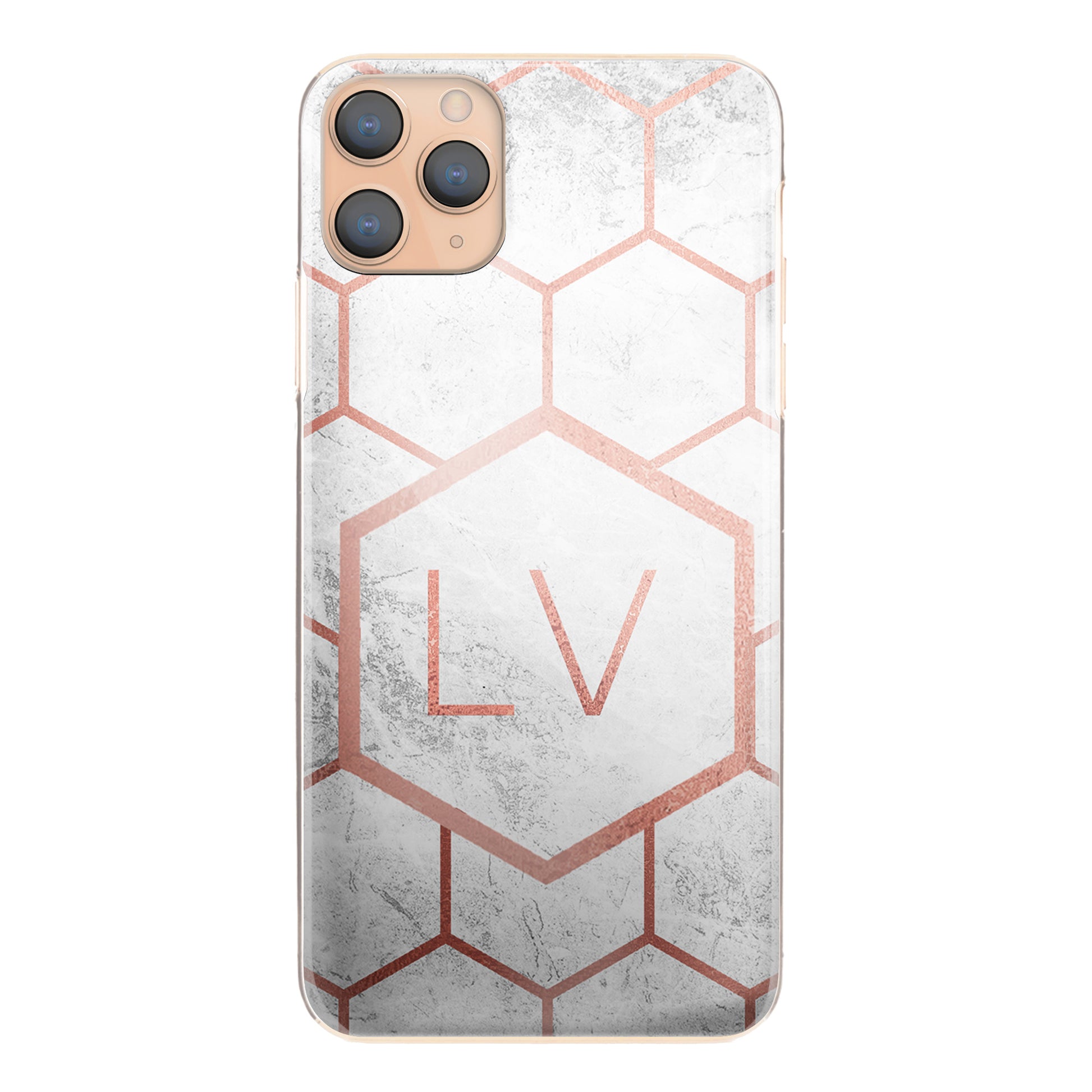 Personalised Nokia Phone Hard Case with Pink Initials and Honeycomb Pattern on Grey Marble