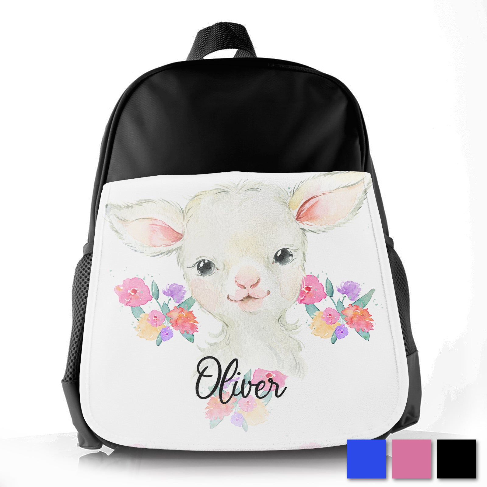 Personalised White Lamb Flowers Kids School Bag/Rucksack
