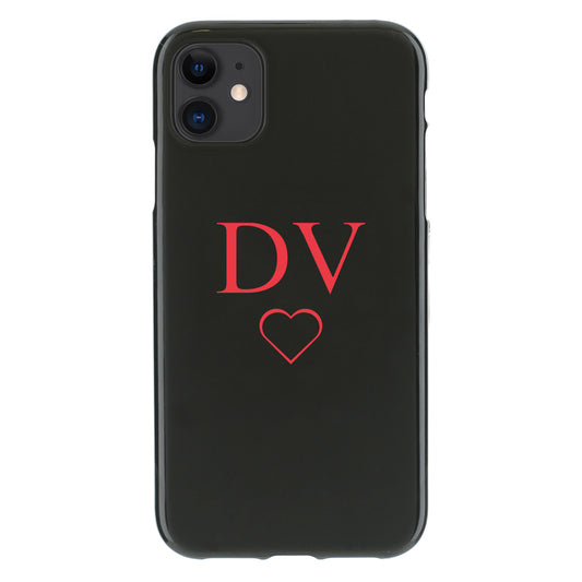 Personalised One Phone Gel Case with Red Block Initials and Heart