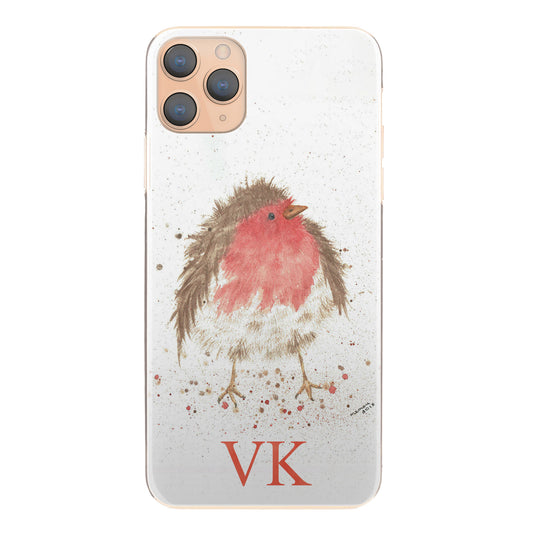 Personalised Sony Phone Hard Case with Speckled Robin and Red Initials