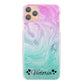 Personalised Oppo Phone Hard Case with Heart Styled Text on Cyan Magenta Gradient Swirled Marble