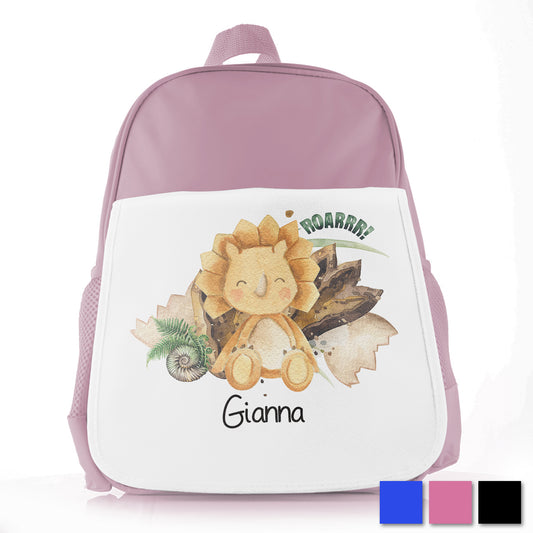 Personalised Orange Triceratops and Name Kids School Bag/Rucksack