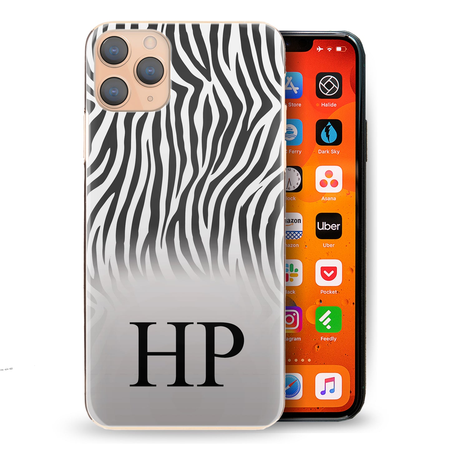 Personalised Oppo Phone Hard Case Black Initial on Zebra Print