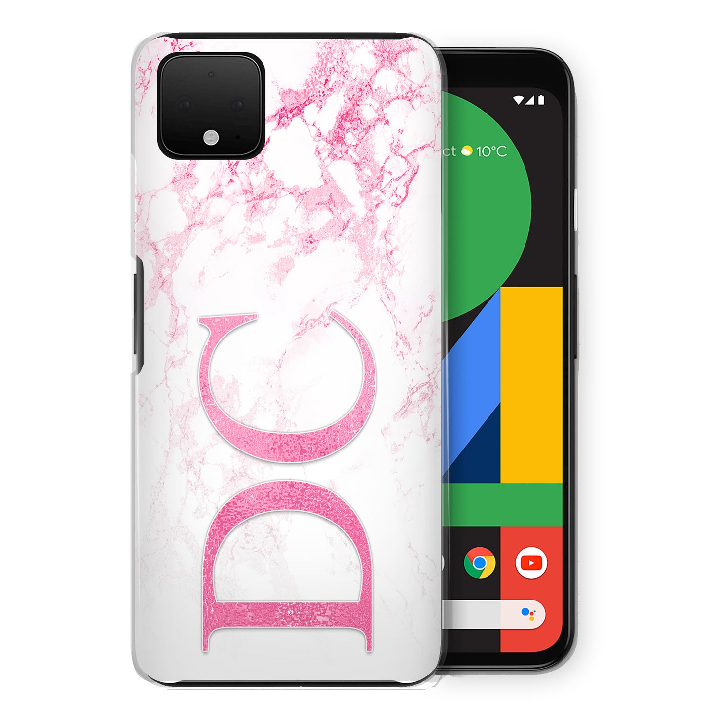 Personalised Google Hard Case - Pink Marble & Pink Monogram