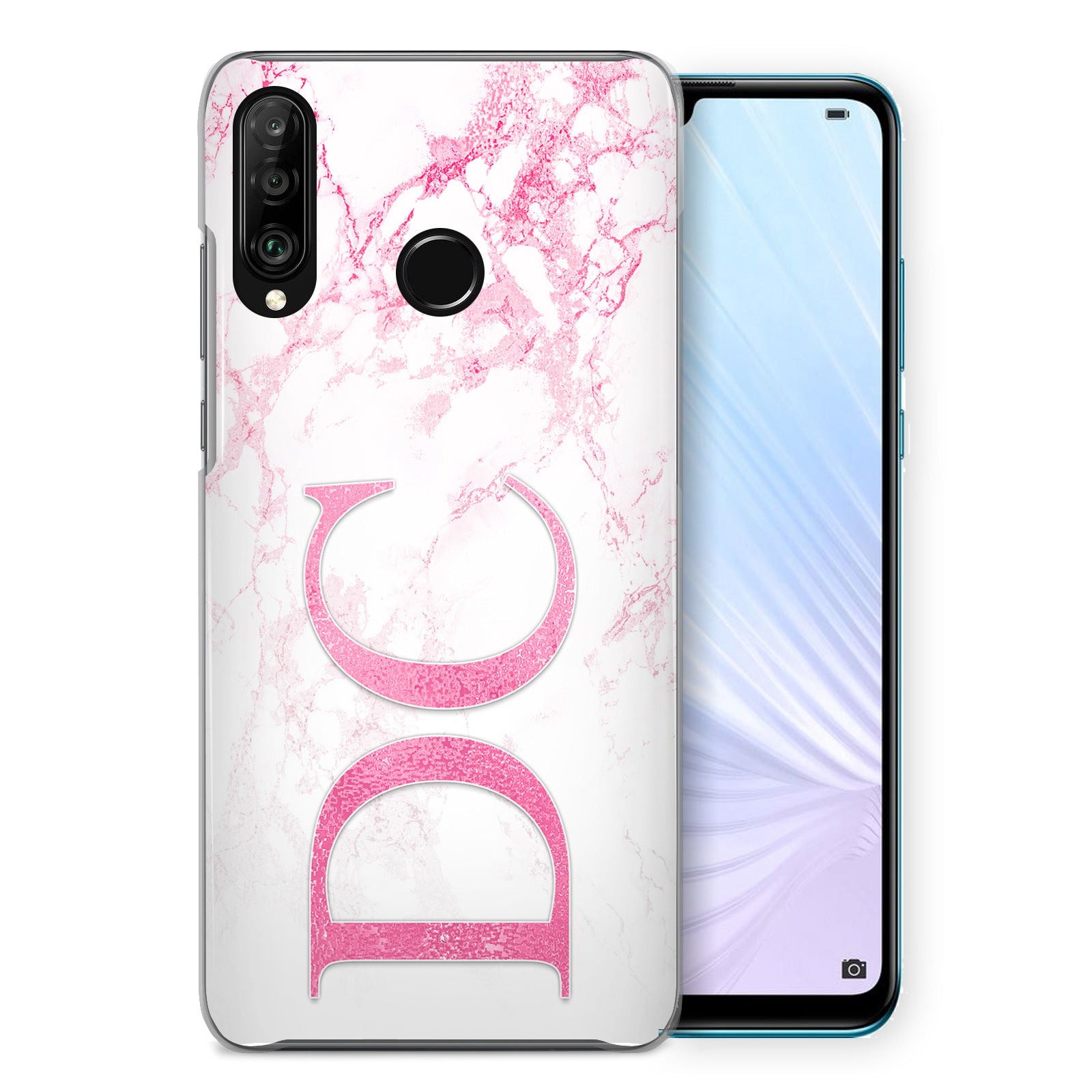 Personalised Huawei Hard Case - Pink Marble & Pink Monogram
