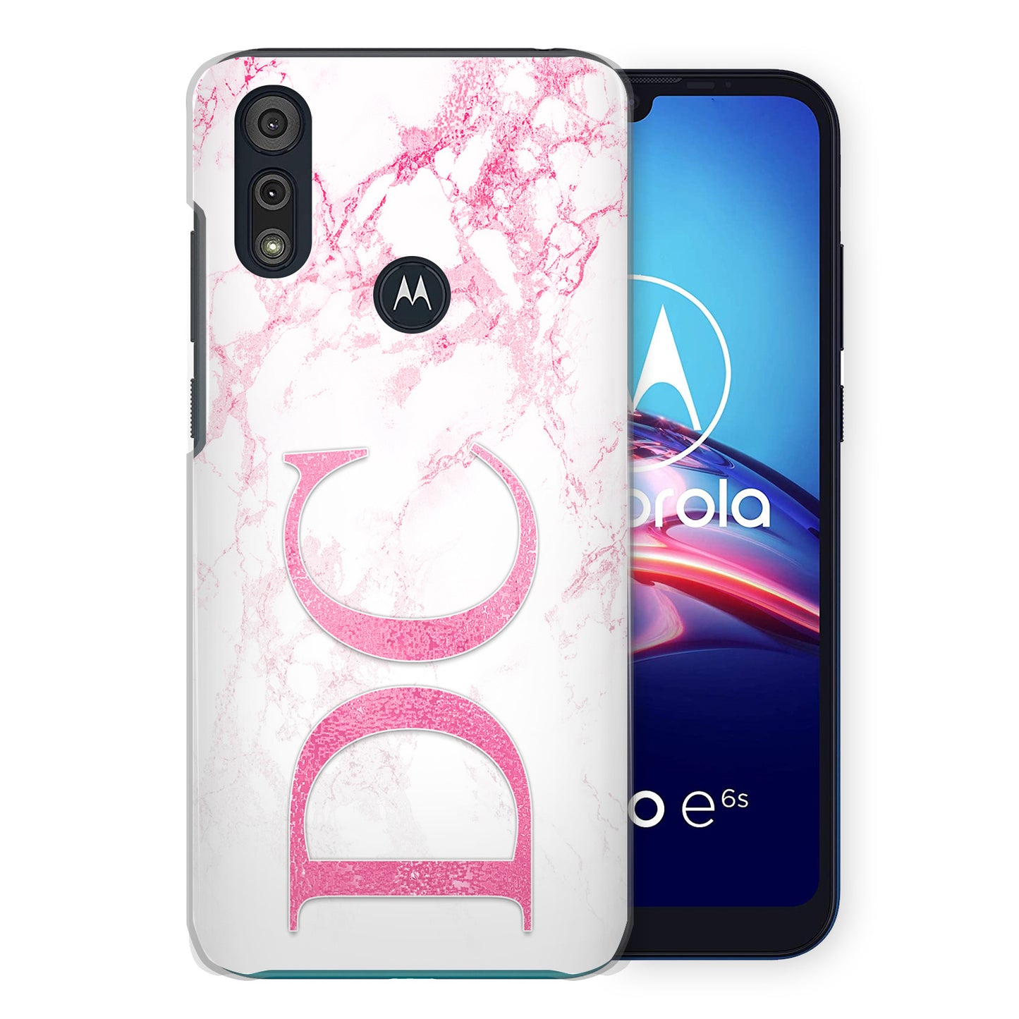 Personalised Motorola Hard Case - Pink Marble & Pink Monogram
