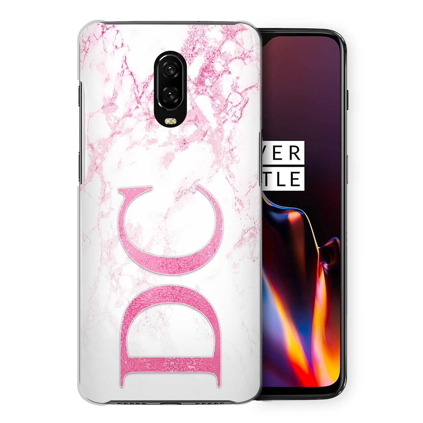 Personalised OnePlus Hard Case - Pink Marble & Pink Monogram