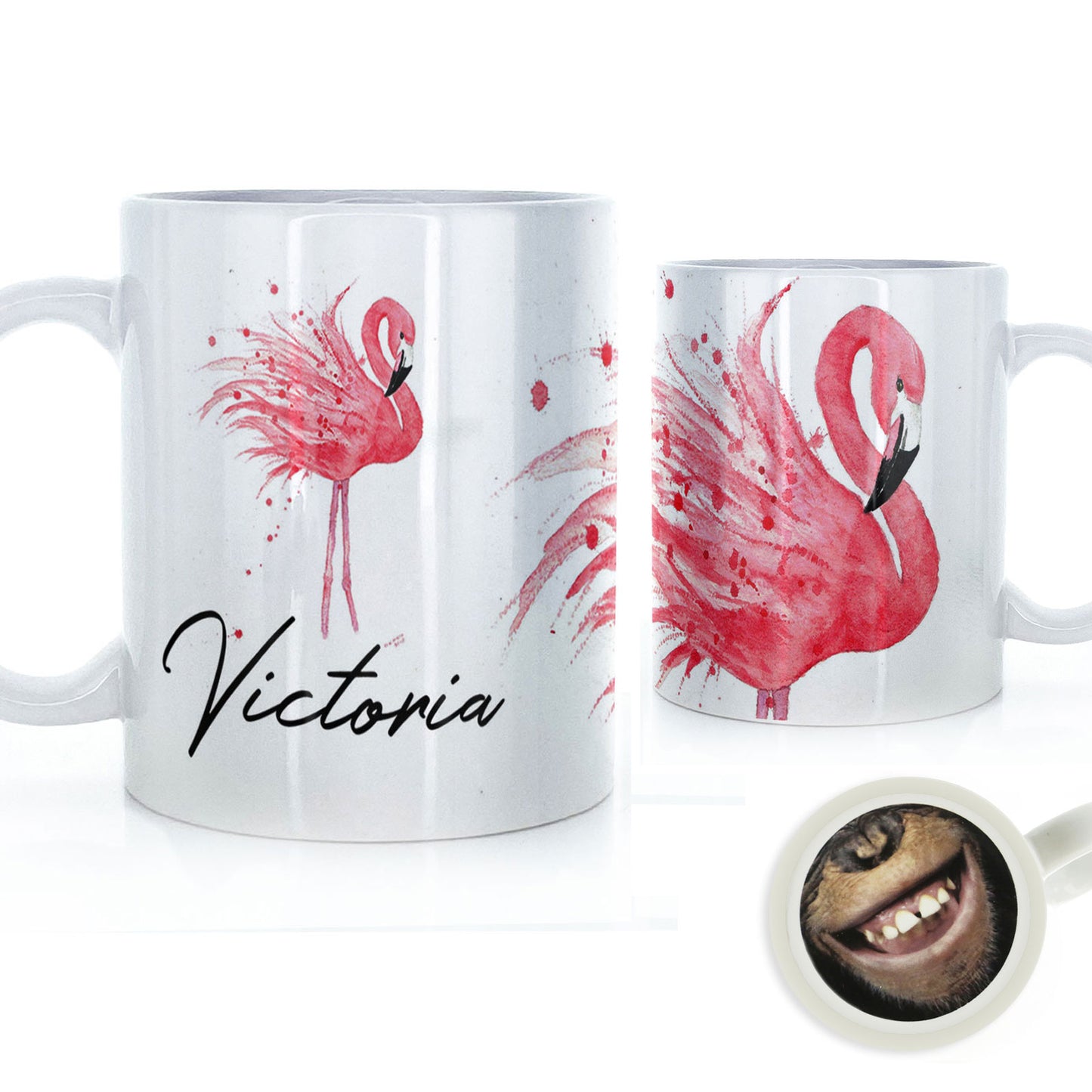 Personalisierte Tasse mit stilvollem Text und Flamingo