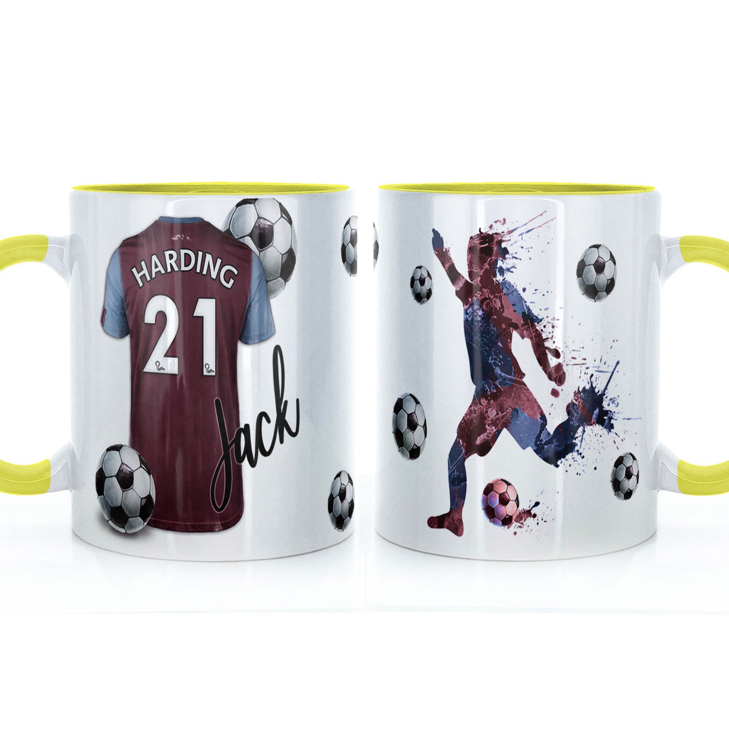 Personalised Mug with Stylish Text and Claret & Light Blue Shirt with Name & Number