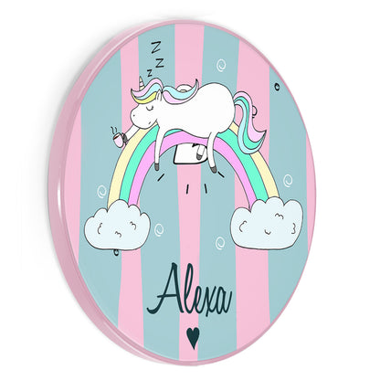 Personalised Wireless Charger with Sleeping Unicorn and Rainbow on Cartoon Stripes