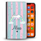 Personalised Huawei Phone Leather Wallet with Sleeping Unicorn and Rainbow on Cartoon Stripes