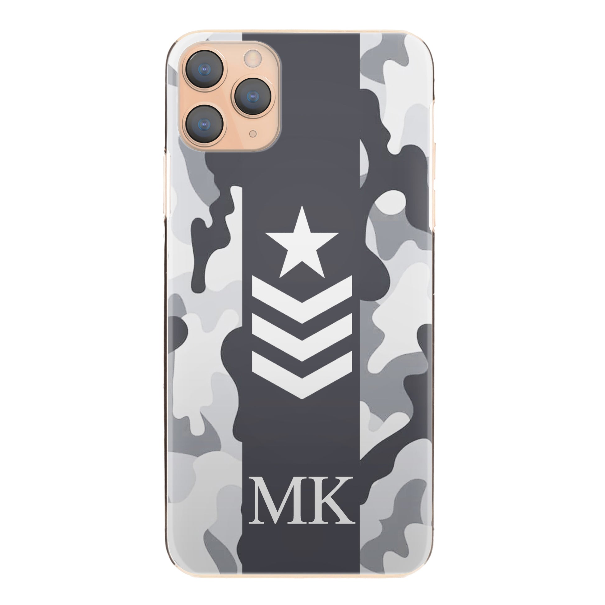 Personalised Huawei Phone Hard Case with Initials and Army Rank on Artic Camo