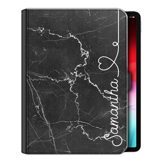 Personalised iPad Case with Heart Stylised Name on Black Marble